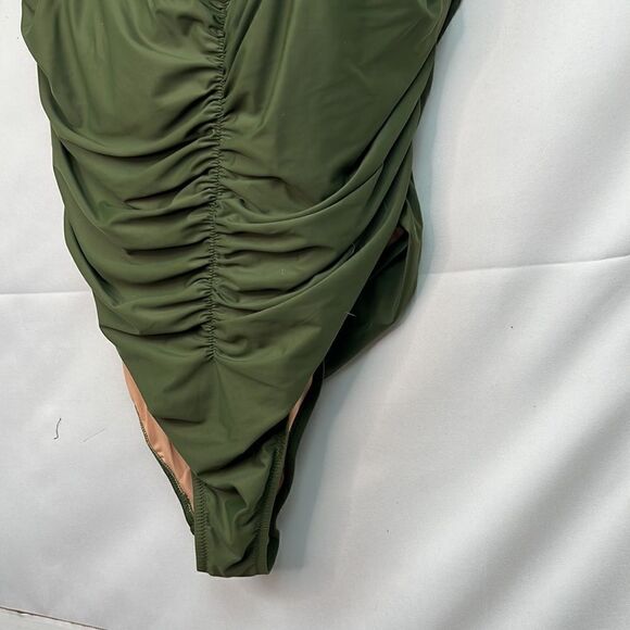 J. crew Olive Green Ruched Spaghetti strap swimsuit NWT - Picture 6 of 16
